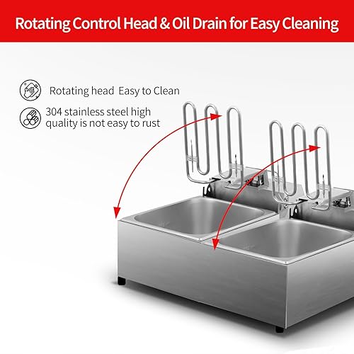 Miniatura 8 de Freidora comercial con cestas de acero inoxidable doble freidora profunda con 2 cestas de capacidad 10L x 2 (21.3QT) freidora eléctrica para