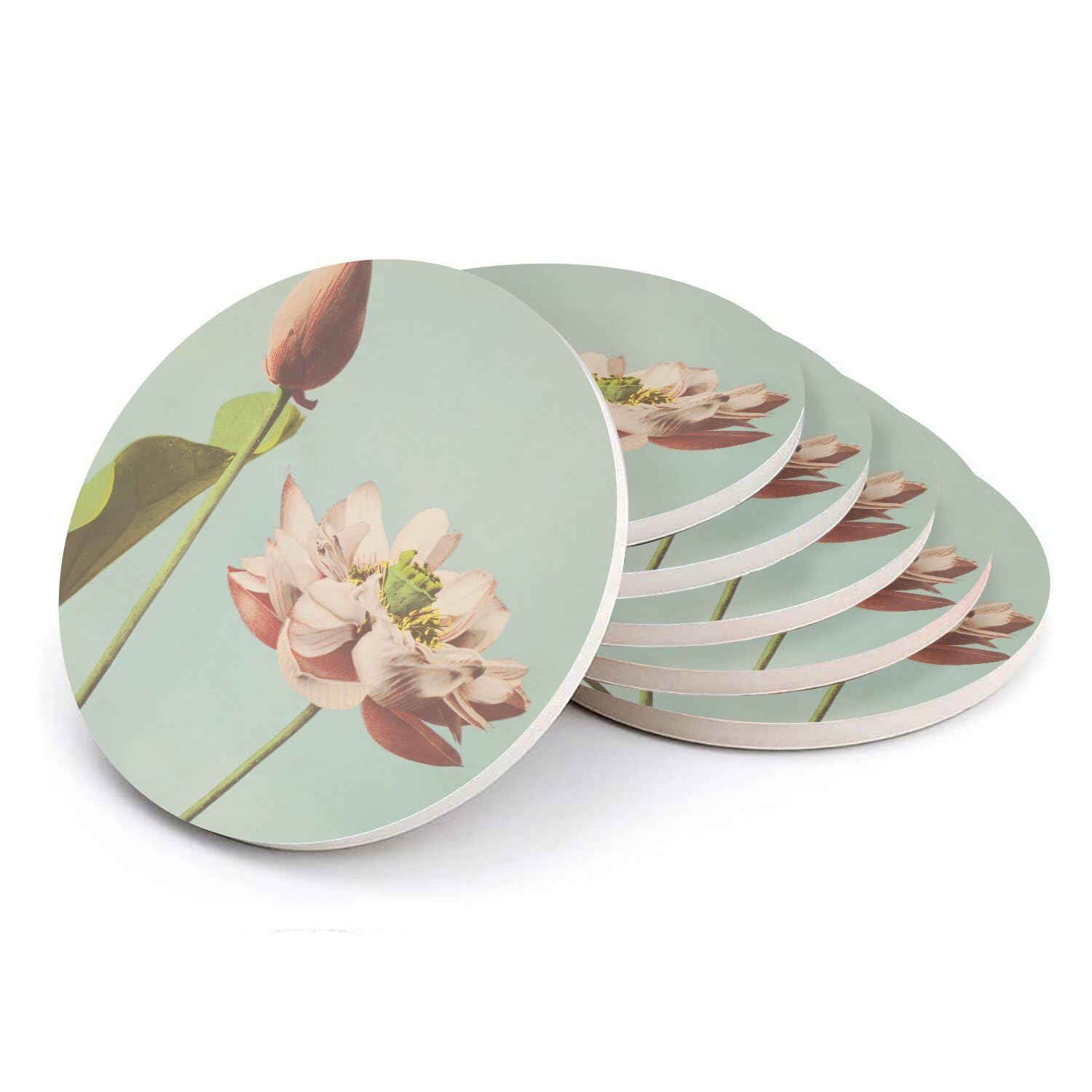 Sous-verre ronds en céramique lotus pour éviter les taches de verre sur vos tables