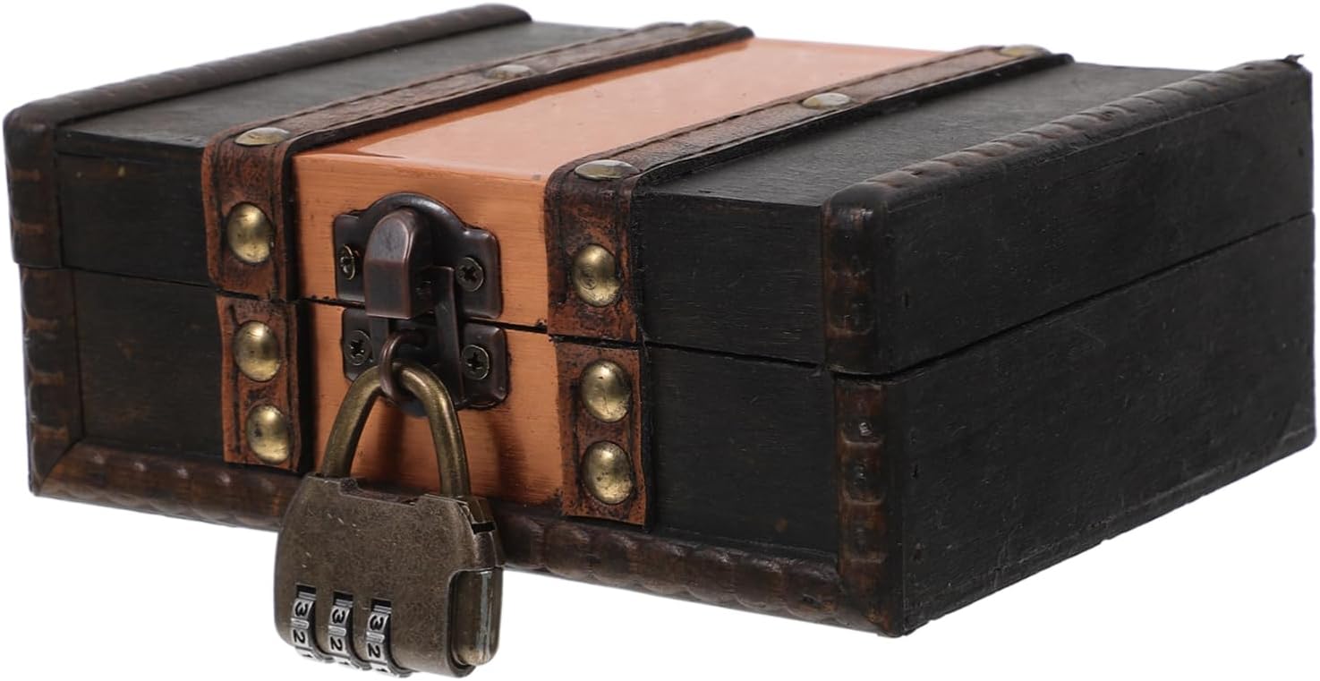 Rustic Vintage Wooden Treasure Chest Storage Box with Lock for Jewelry Keepsakes and Office Supplies Decorative Organizer for Home and Boys and Girls