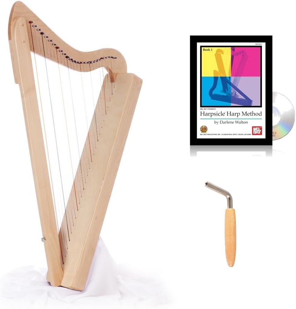 Rees Harps Acoustic Electric Harpsicle Harp, Natural Maple, 26 String, 33" Harp, Includes melBay Book