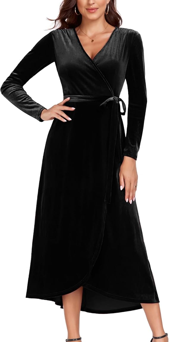 Velvet Wrap Dress (Black)