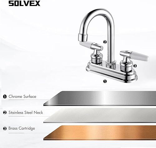 Miniatura 4 de SOLVEX Centerset SP-40004-2 - Grifo de lavabo de baño WaterSense de 4 pulgadas, grifo de baño de 3 agujeros, níquel cepillado, grifo de lavabo de