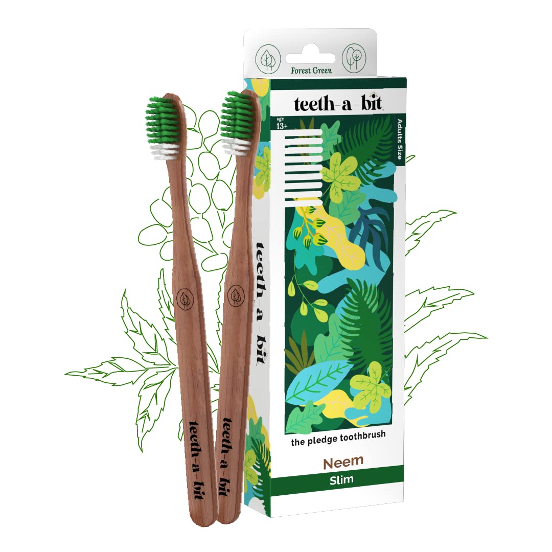 teeth-a-bit The Pledge Toothbrush Neem Slim Handle with Gum Sensitive Soft Bristles Pack of 2 Adult Neem Toothbrushes (Forest Green) (B09SZCQFNG) Amazon Price History, Amazon Price Tracker