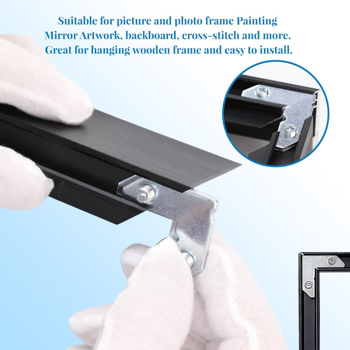 18PCS Silver Metal Photo Frame Hardware Accessories L Shaped Angle Bracket Flat Plate Fastener Tapped Corners Gasket Picture Frame Hanging Hangers Hooks Spring Clips DIY Picture Framing Tools