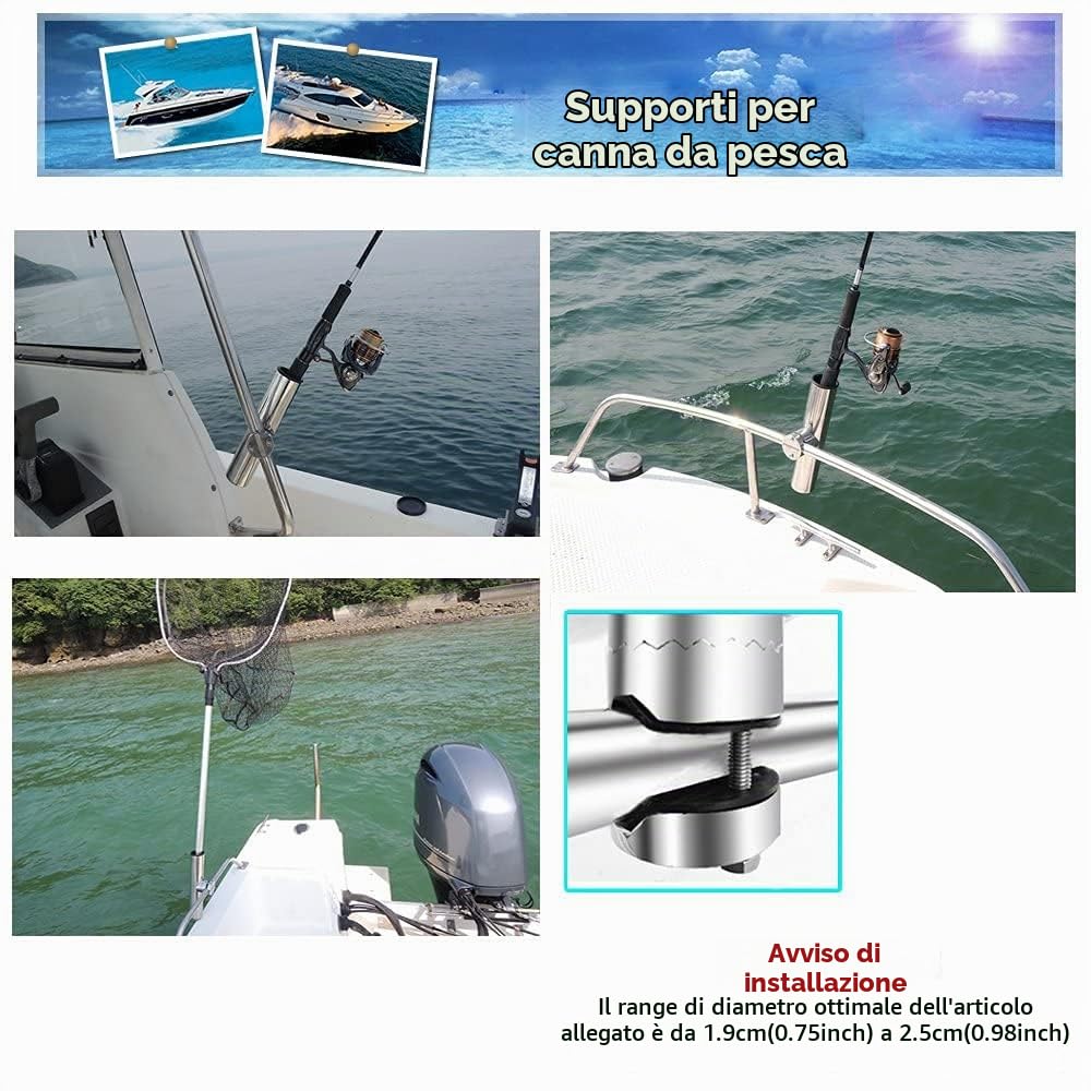 AMYSPORTS Supporti di pesce Morsetto inossidabile Morsetti Supporto per canne da pesca per binari da 3/4 "a 1" da 19 mm a 25 mm (chiave gratuita inclusa)