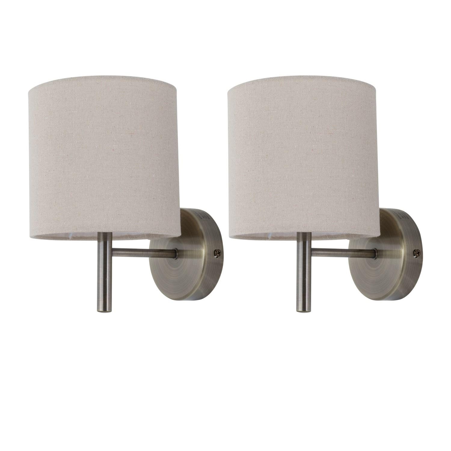 First Choice Lighting Brea Wall Light - Antique Brass - Natural Linen Shade