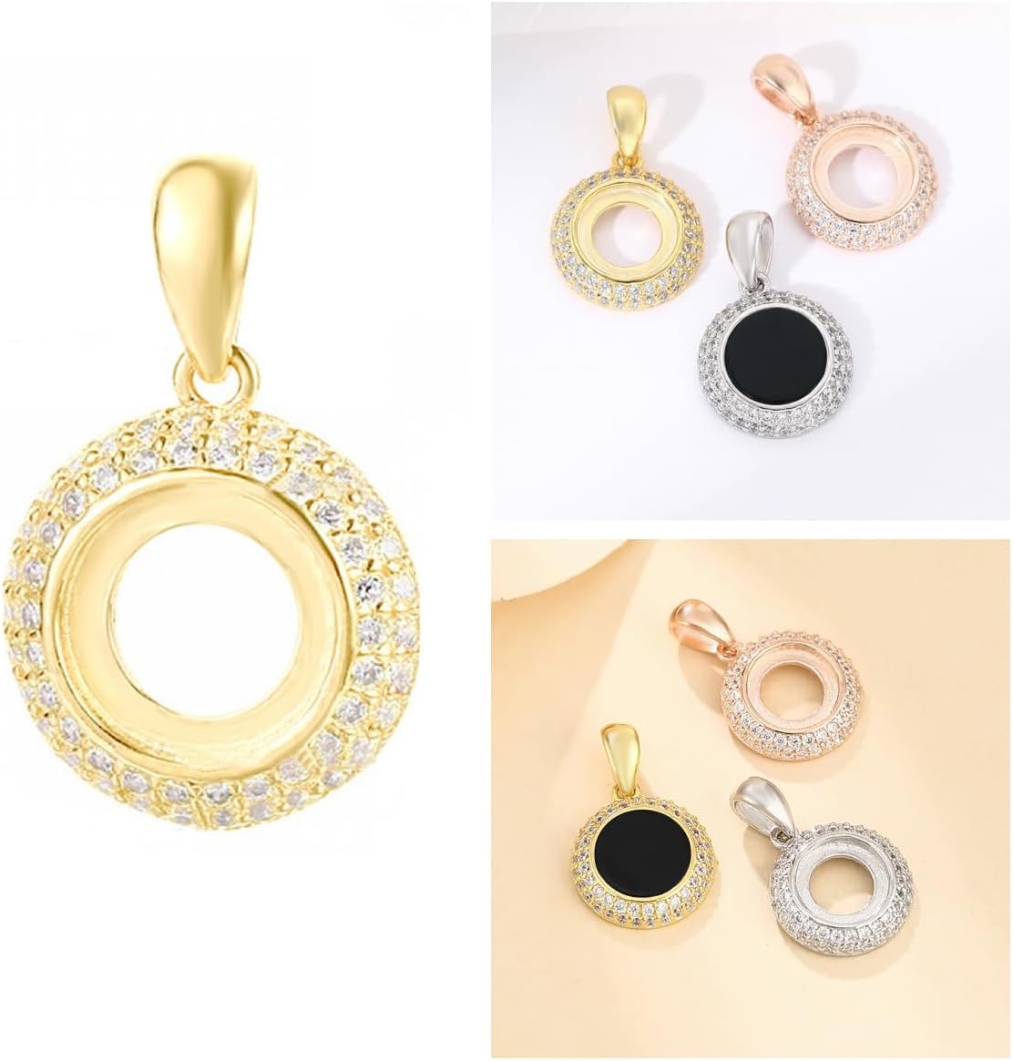925 Sterling Silver Cubic Zirconia Pendant Blanks 8mm Round Bezel Pendant Trays Cabochon Setting Charms DIY Jewelry Making Gifts For Women