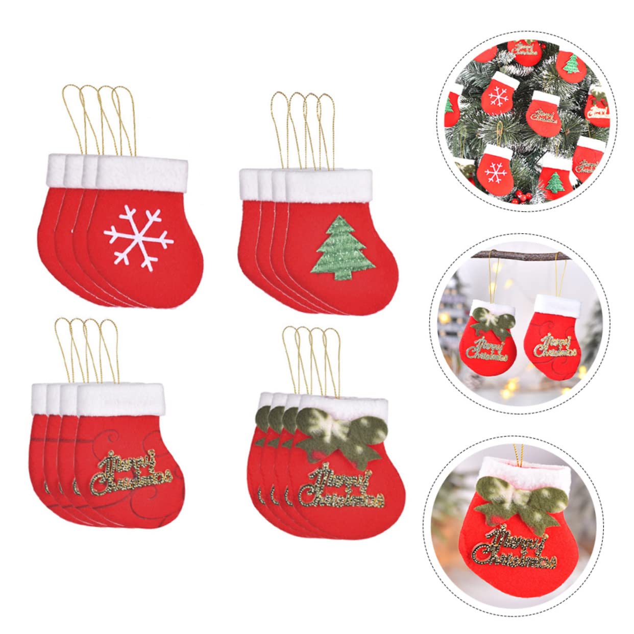 ABOOFAN 5 Sätze Schöner Anhänger Weihnachtsdekorationen Dekoriert Weihnachtsstrümpfe Kleine Weihnachtsstrümpfe Aus Filz Strümpfe Weihnachten Mini-strümpfe Stoff Rot 16 Stück * 5