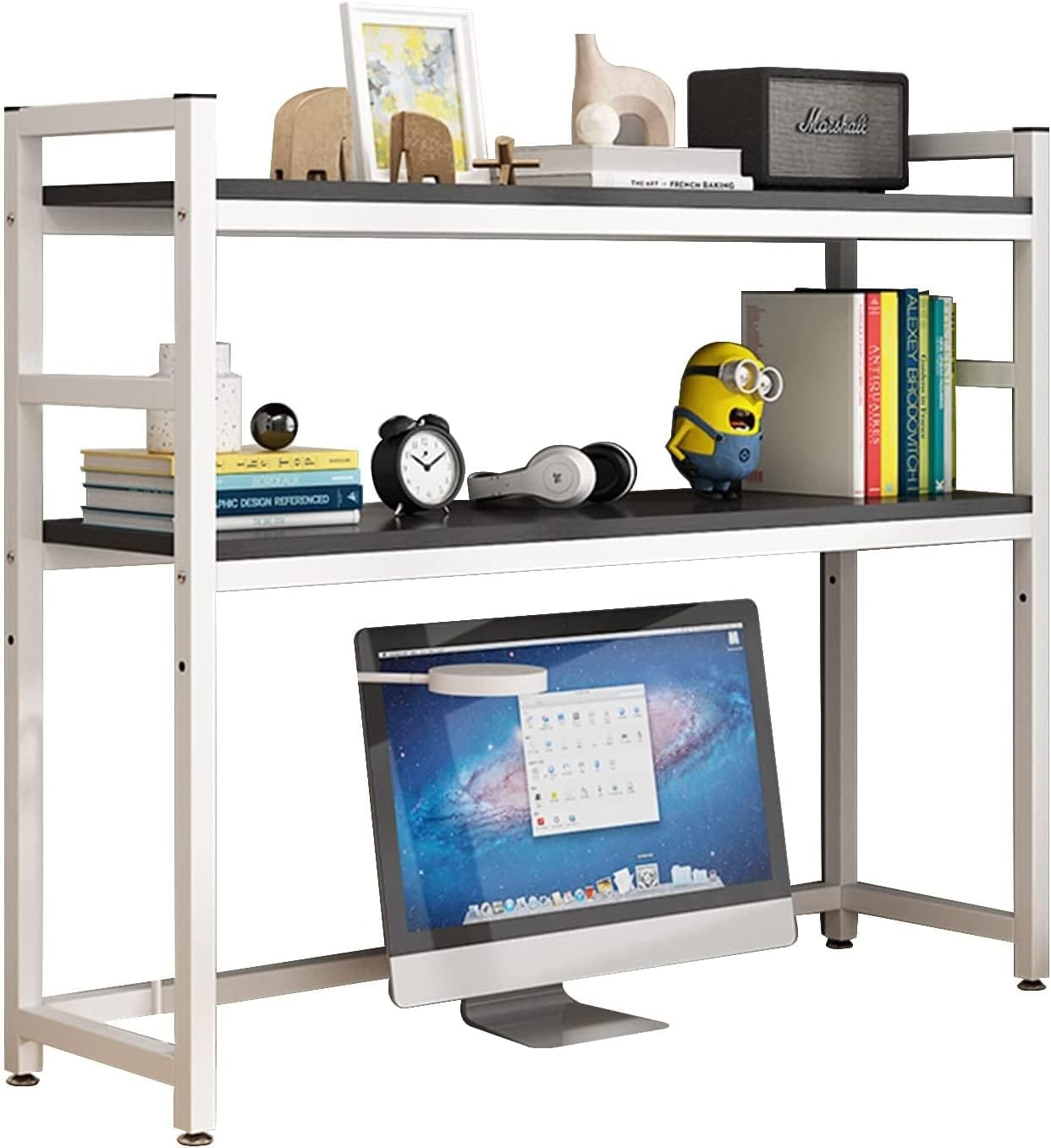 KORP 2 Tier Adjustable Bookshelf Countertop Hutch Bookshelf,Desktop Bookcase for