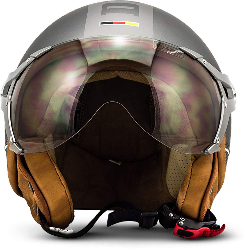 Soxon® SP-325 Plus „Black“ · Jet-Helm · Motorrad-Helm Roller-Helm Scooter-Helm Moped Mofa-Helm Chopper Retro Vespa Vintage Pilot Biker Damen · ECE 22.05 Visier Schnellverschluss Tasche XS–XL (53-62cm)