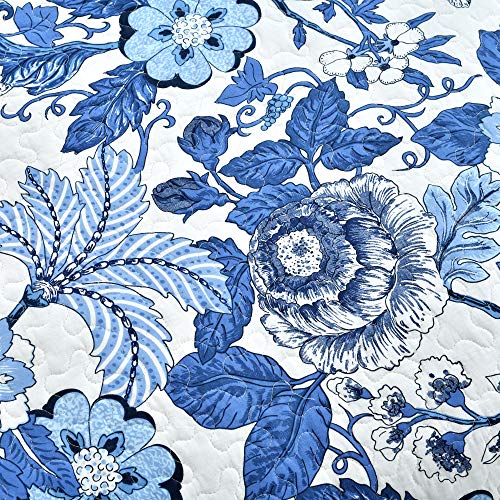 Image of Lush Decor Sydney Reversible Cotton Quilt Set, 3 Piece Set, Full /Queen, Navy & White - Cotton Bedding Set - Navy Floral Quilt - Cottage Decor - Bedding Queen Size