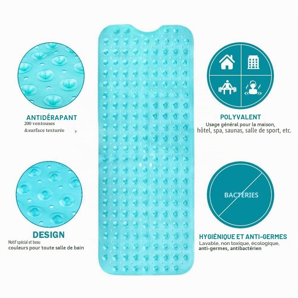 Wimaha Tapis de Baignoire Antidérapant,Résistant à la moisissure,Très Long,Antibactérien,BPA,sans phtalate de Latex,Lavable en Machine,Idéal pour Les Enfants,39x16，Vert