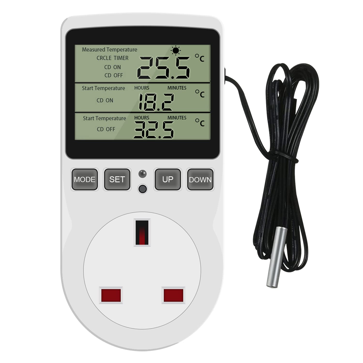Digital Thermostat Temperature Controller, Socket Outlet 230V Temperature Control Switch Heating Refrigerator or Greenhouse Reptile arm/Terrarium Home (Round)