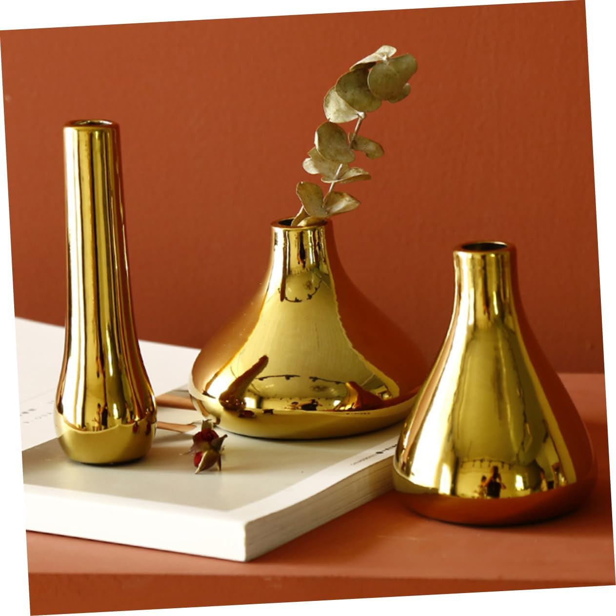 Small Gold Ceramic Vase for Dried Flower Arrangement Mini Desktop Decoration and Table Ornament Multi-Functional Home Adornment for Succulents and Air Plants