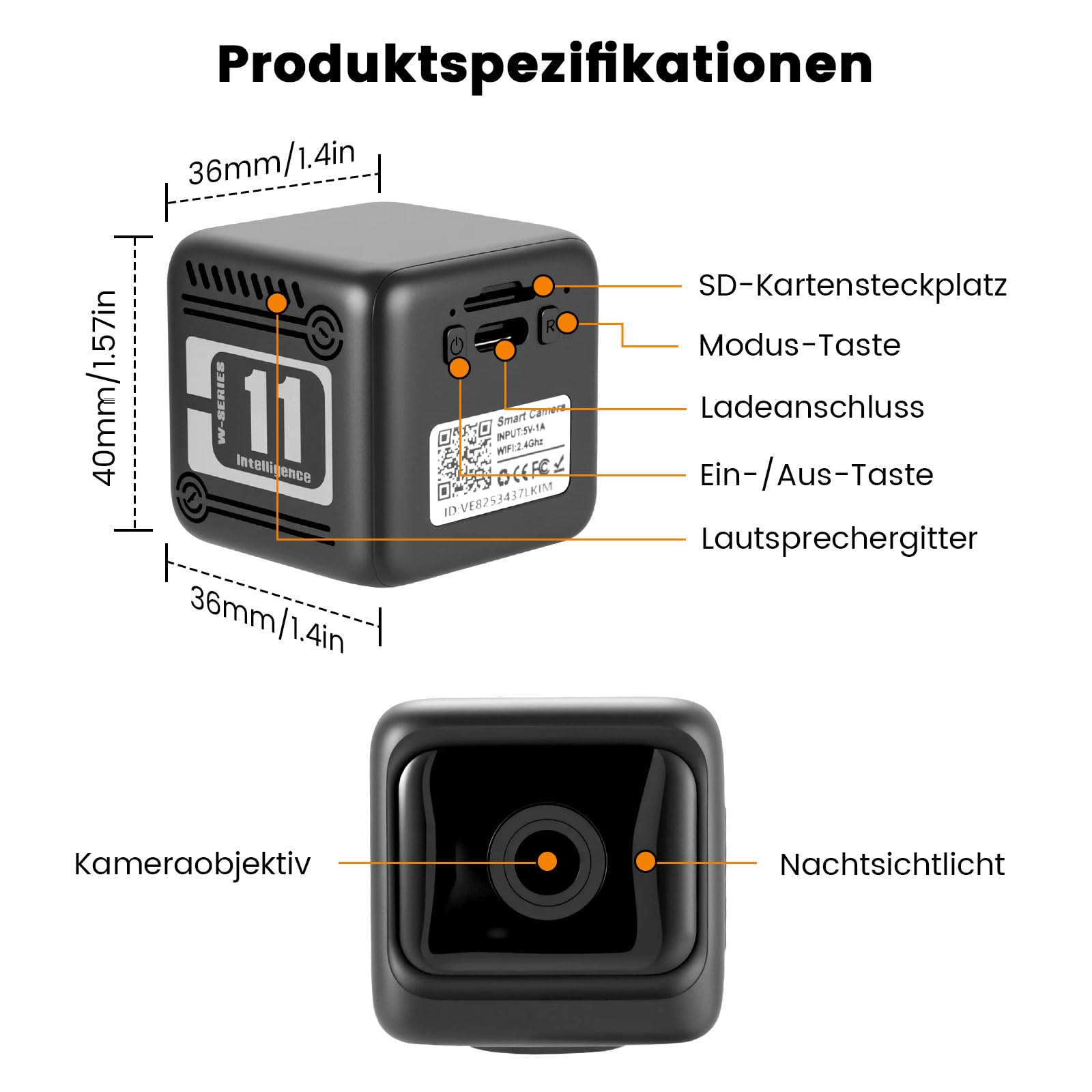Camera Espion, 1080P Mini Caméra de Surveillance WiFi 2.4G Intérieur/Extérieur, Autonomie de 8 heures, Vision Nocturne 130° Grand Angle, Détection de Mouvement AI, Mic 38 dB, Mini Caméra de Sécurité