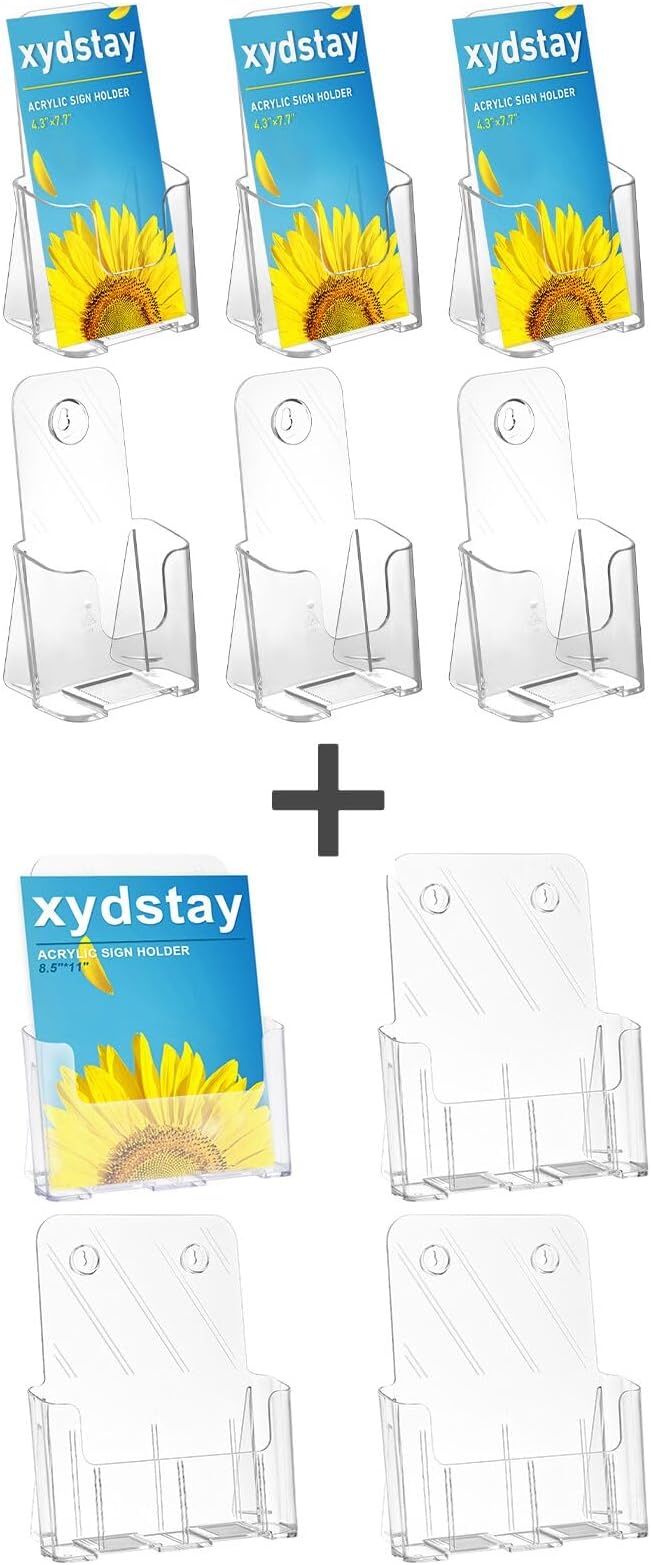 xydstayAcrylic Brochure Holder 4x9 Inches Slant Back Design 6 Pack,Acrylic Brochure Holder 8.5x11 Inches Slant Back Design 4 Pack