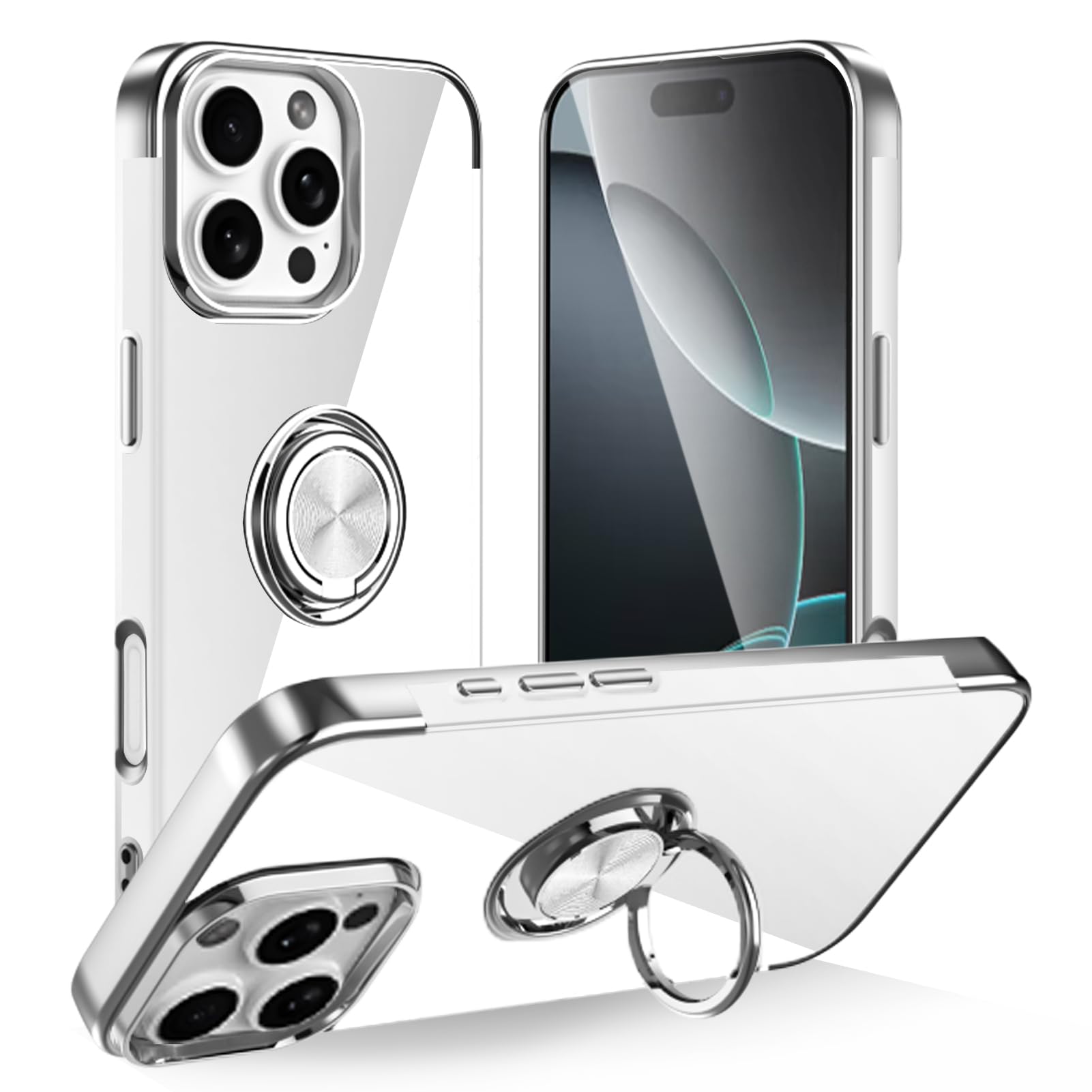 Tnarru Designed for iPhone 16 Pro Max Clear Case with Stand [Magnetic Ring Holder Kickstand] Soft TPU Bumper Non-Yellowing Anti-Scratch Lightweight