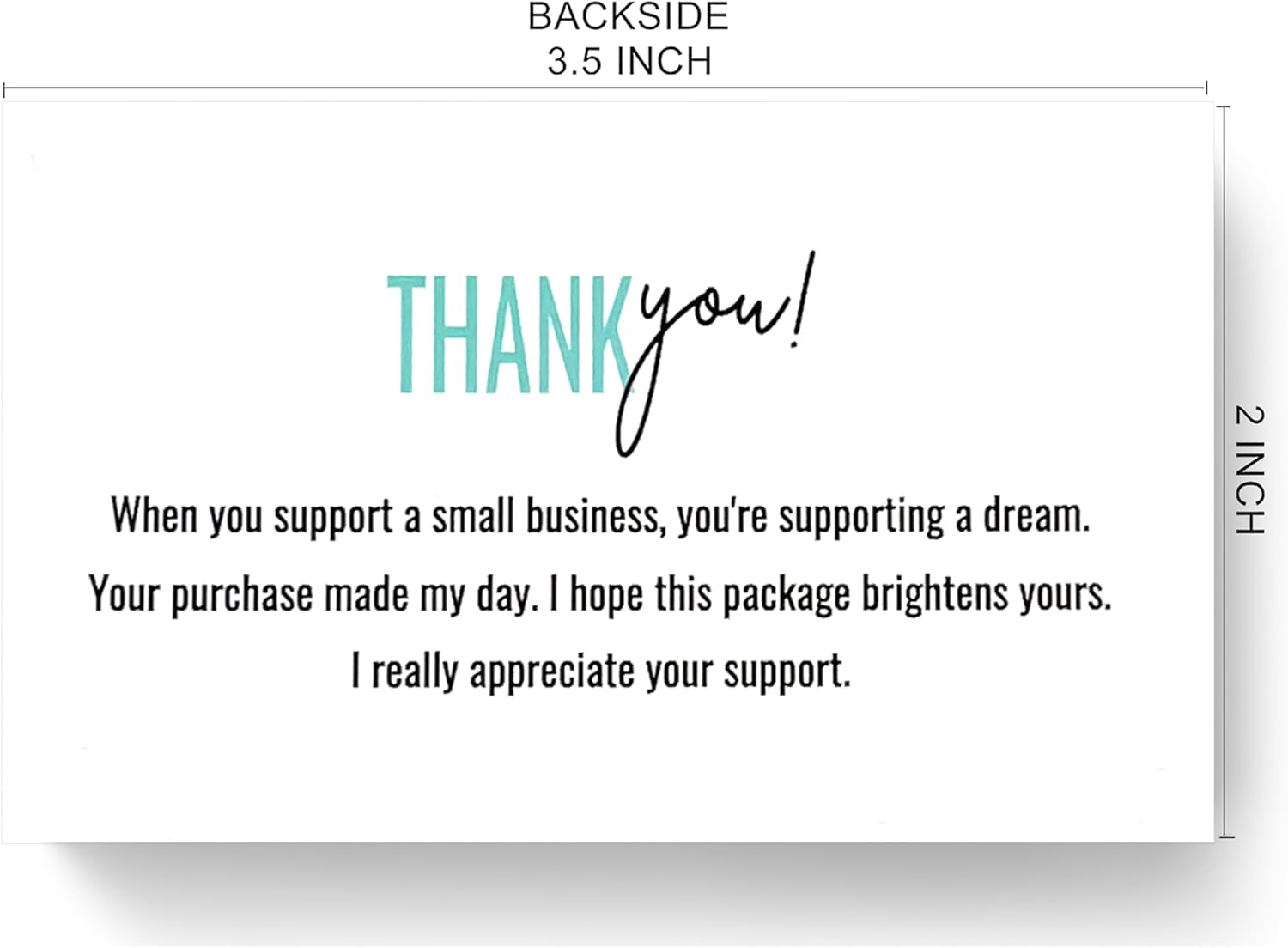 RXBC2011 Thank You Cards Aqua Green and white Design with Appreciation Message 2x3.5 Inches Pack of 100 - Image 2