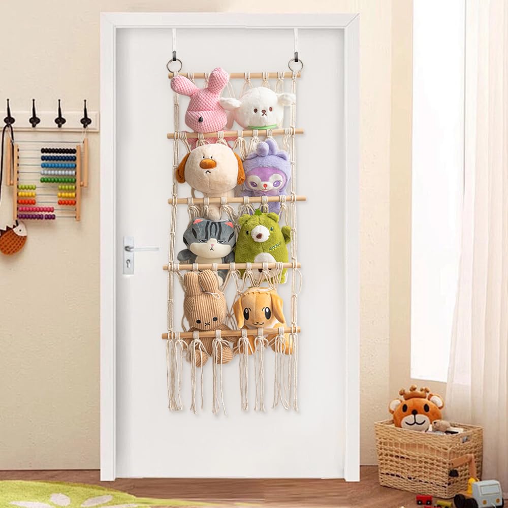 maytopia Stuffed Animal Storage Hammock or Net with LED Light, Stuffed Animals Corner Over the Door Toy Organizer, Hanging Wall Stuffed Animal Holder for Closet, Nursery, Bedroom Home Decor
