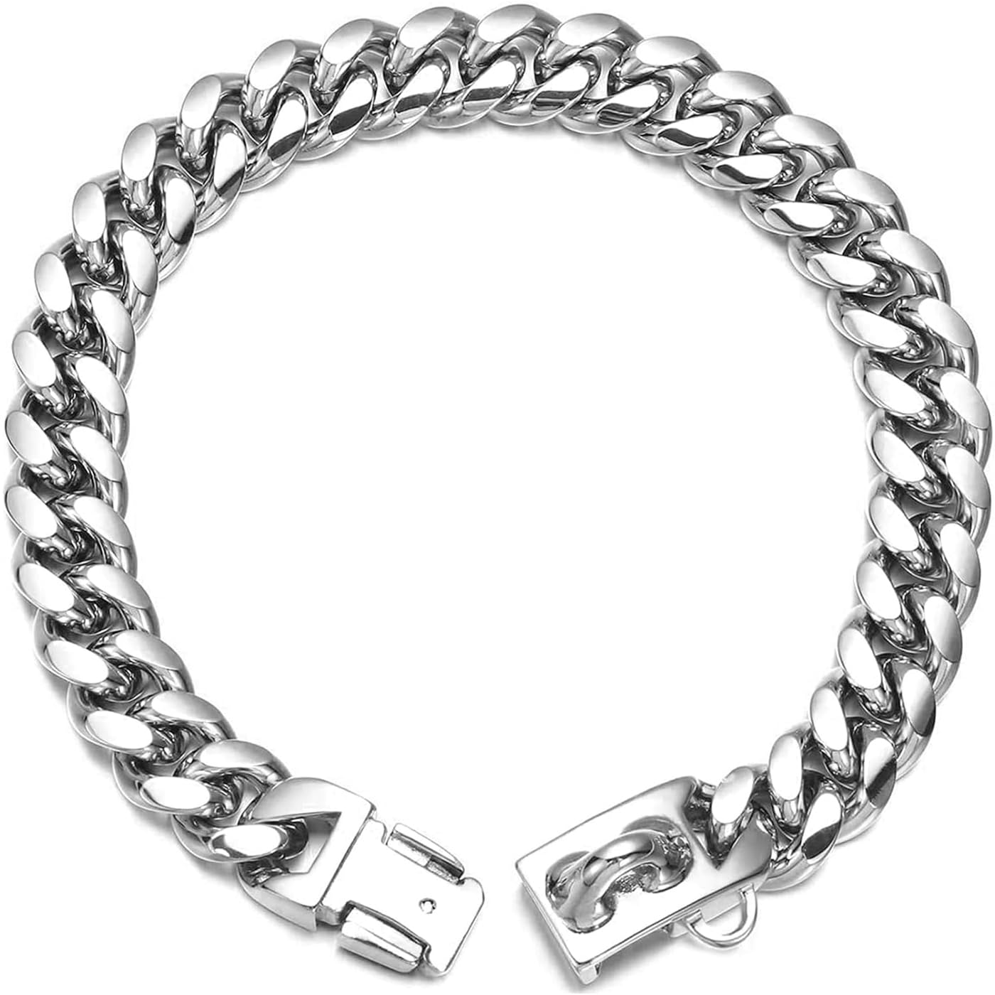 Silver Dog Chain Collar Walking Metal Chain Collar with Design Secure Buckle, 15MM Wide 18K Silver Plated Cuban Link, Strong Heavy Duty Chew Proof for Small Medium Big Dogs (25cm,Silver)
