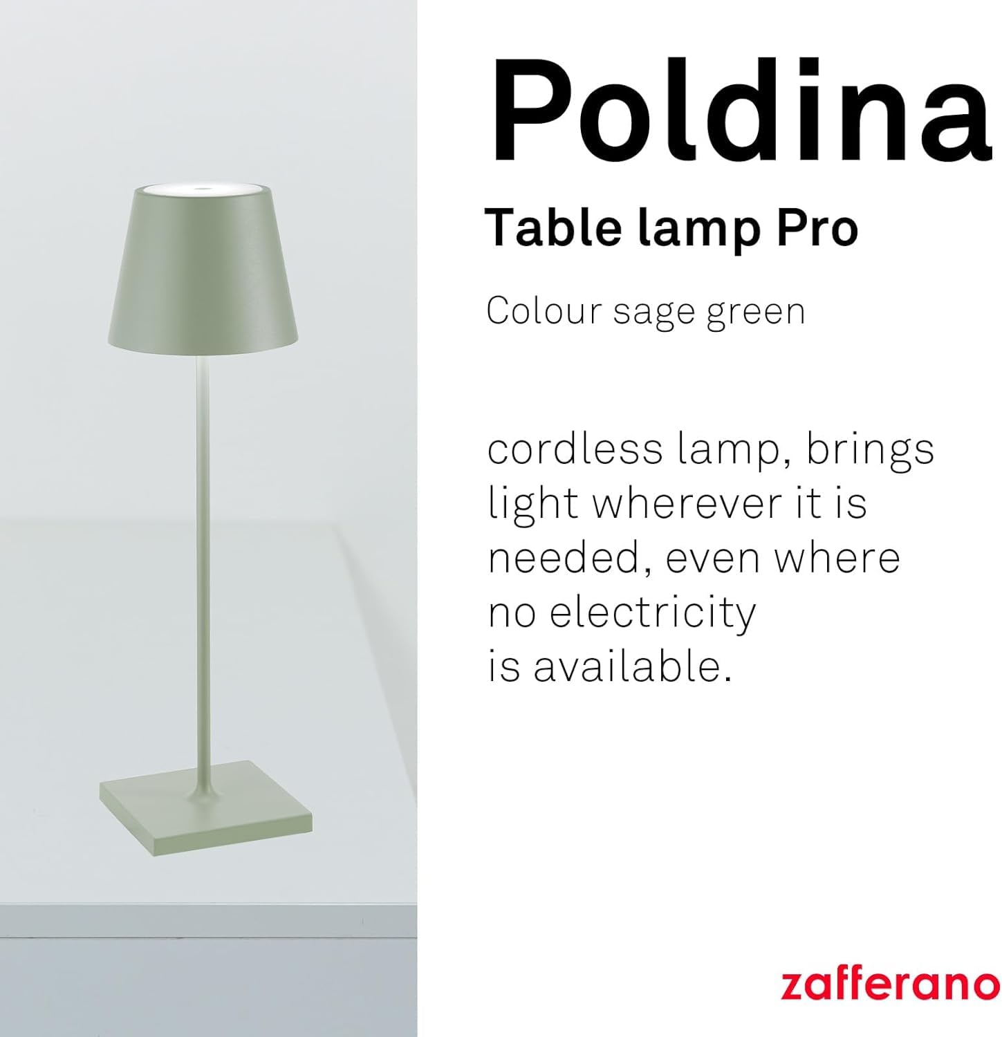 Zafferano, Poldina Pro Lamp, Rechargeable Cordless Table Lamp with Touch Controls, Suitable for Interior and Outdoor Dimmer - Image 2
