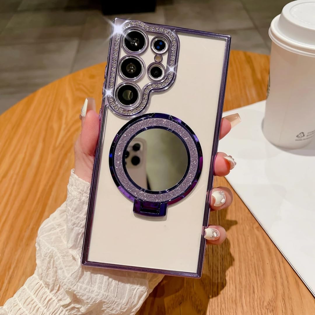 Coque miroir de luxe pour Samsung A16 violet avec strass effet diamant - 8