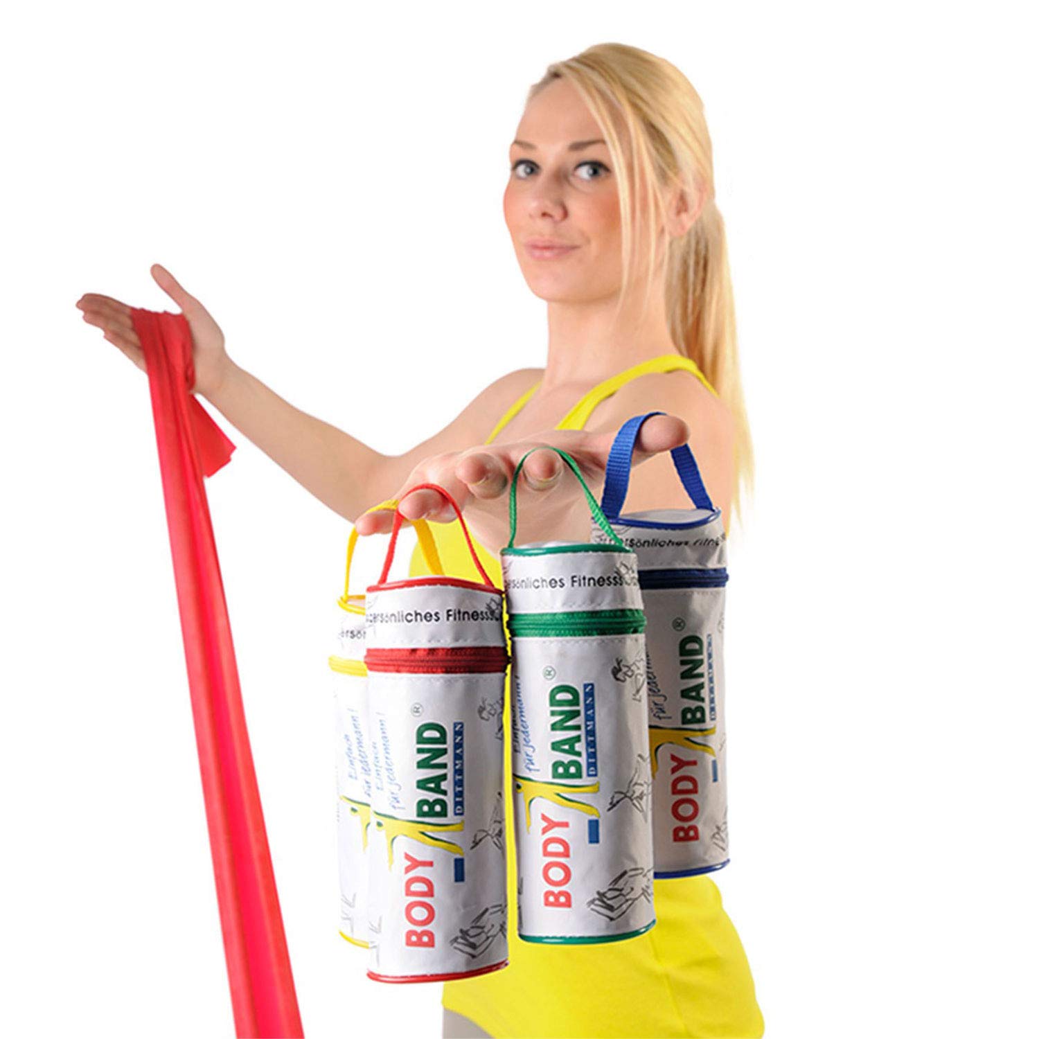 Opaska do ćwiczeń Dittmann - dostępna w różnych kolorach i długościach, e) Alle 4 Farben, j) Alle 1 x (2,5m) - 4 Bänder