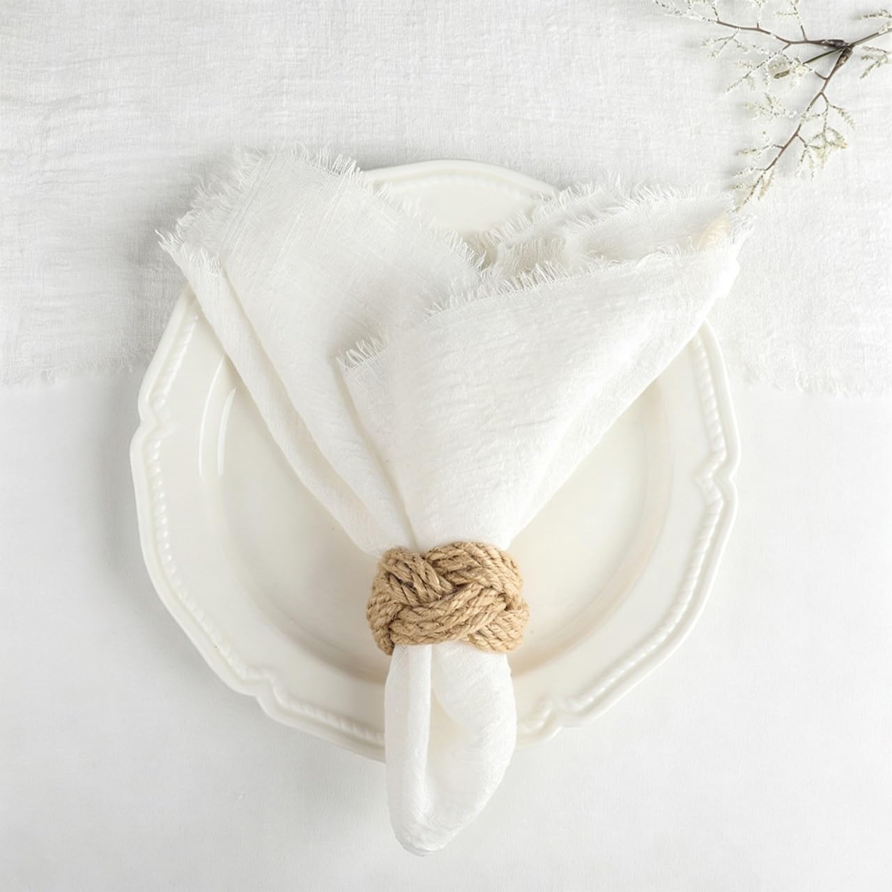 Cotton Napkins, 12 Pack, Kitchen Dining Table Napkins,Soft Decorative Cloth Napkins For Wedding, Rustic Boho Party, Valentine‘s Day, Thanksgiving,Party Dinner Daily Use(White,32x32cm)