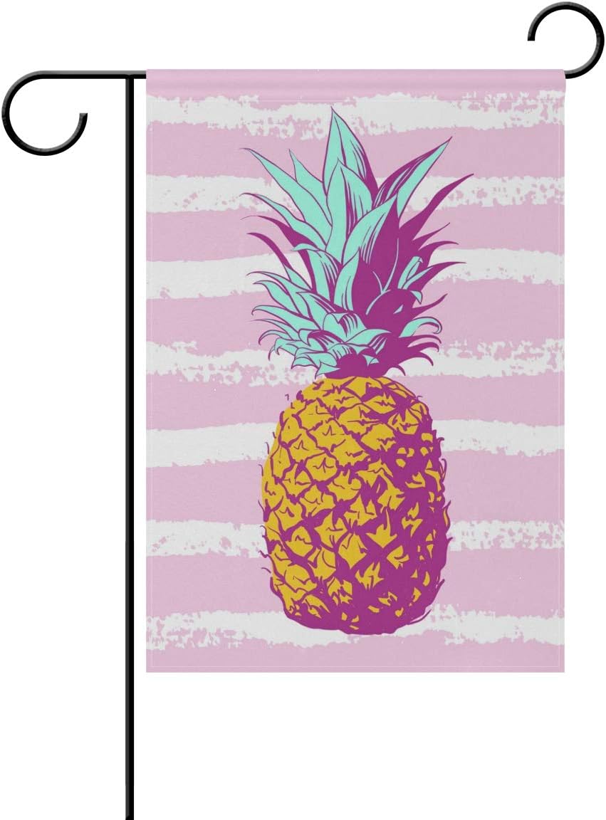 Hokkien Tropical Pineapple With Striped Garden Flag Double Sided 12 x 18 Inch, Yard Flags, Decorative Small Garden Flags, Outdoor Lawn and Garden Décor