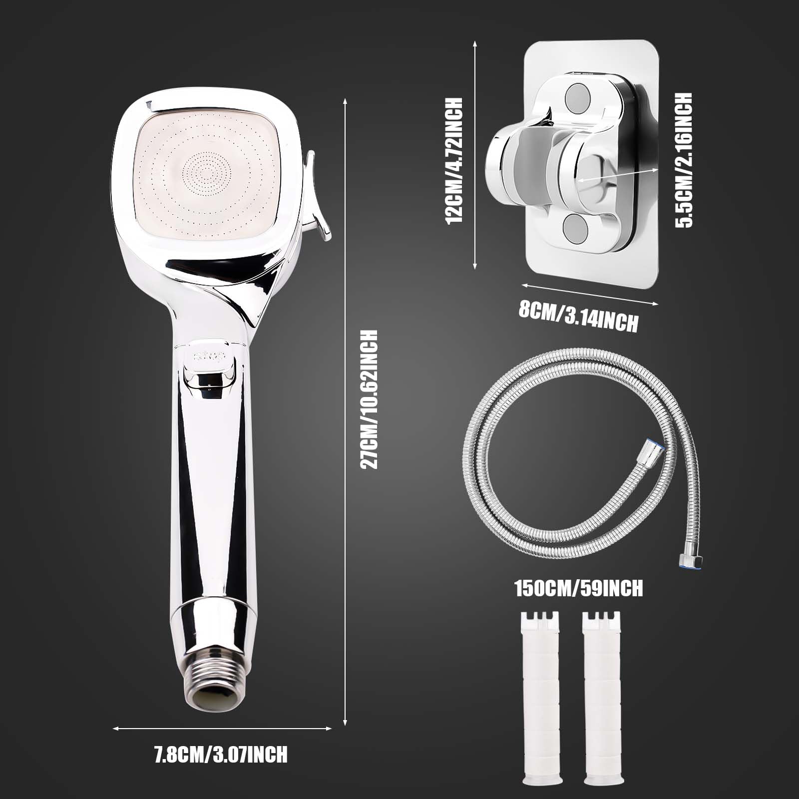 Pommeau De Douche Avec Filtre Et 5 Cartouches - Haute Pression, 5 Modes, Pour Salle De Bain, Camping-car