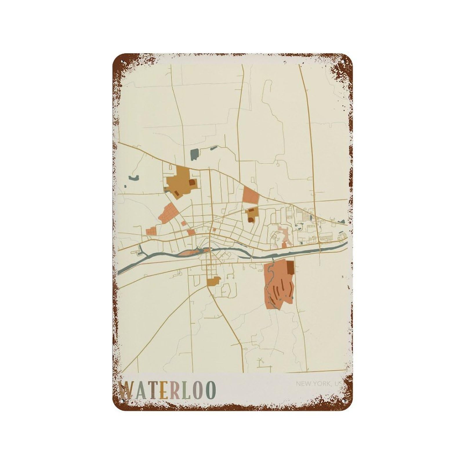 xiaoxiaoshen Waterloo Map New York Travel Gift Boho Wall Decor Art Metal Tin Poster Modern Home Decor Art Home Bar Shop Decorations Vintage Sign 30x20cm