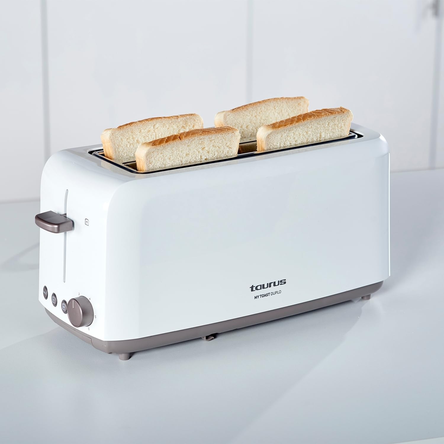 Taurus - Grille-pain Mytoast Duplo,1450W,2 fentes longues et extra larges,6 niveaux de brunissage,3 fonctions (décongeler, réchauffer, annuler),Centrage automatique,Plateau ramasse-miettes