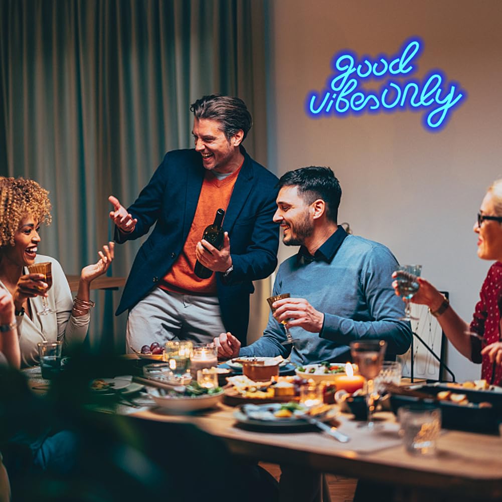 Retro neon verlichting Good Vibes - blauw