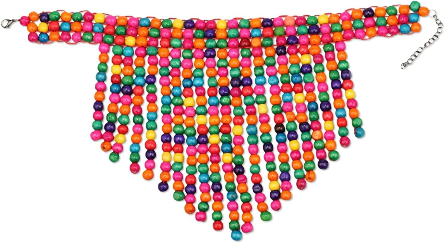 Vintage Ethnic Colorful Wood Bead Tassel Pendant Necklace for Women Bohemian Chunky Statement Choker Long Handmade Jewelry - Image 5