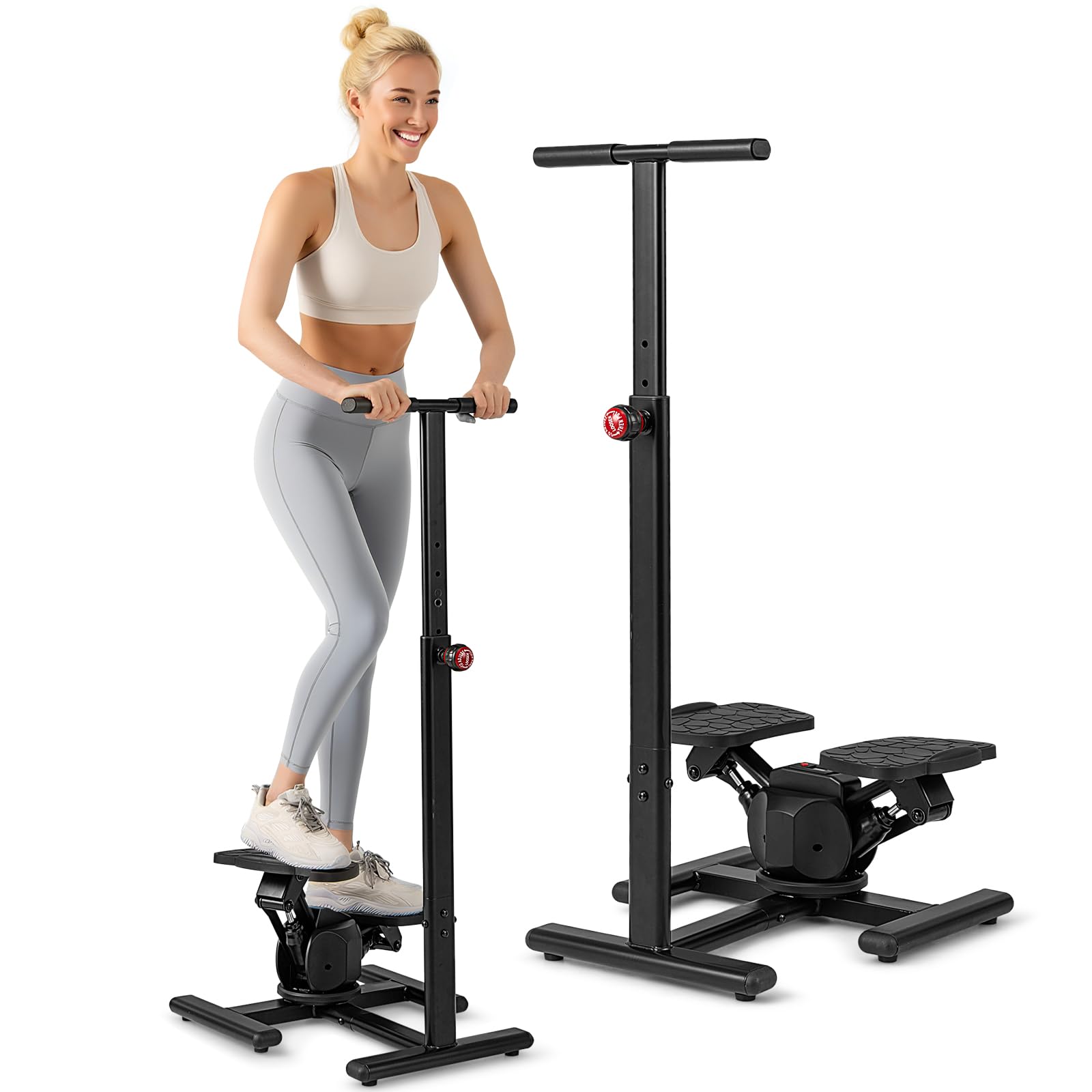 KOMFOTTEU Step Fitness CASA avec Guidon réglable en Hauteur, Entraîneur pour l'Entraînement Physique et Exercice, Pédales antidérapantes, Écran LCD, Appareil de Fitness pour Maison & Bureau, Noir