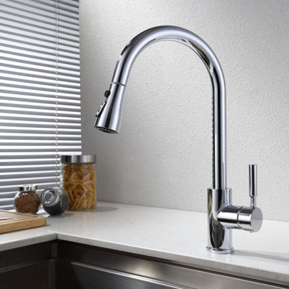 Taps with Pull Out Spray, Pull Out Kitchen Faucet Brass Mixer Tap Universal Single Handle Electroplated Multicolor(E)