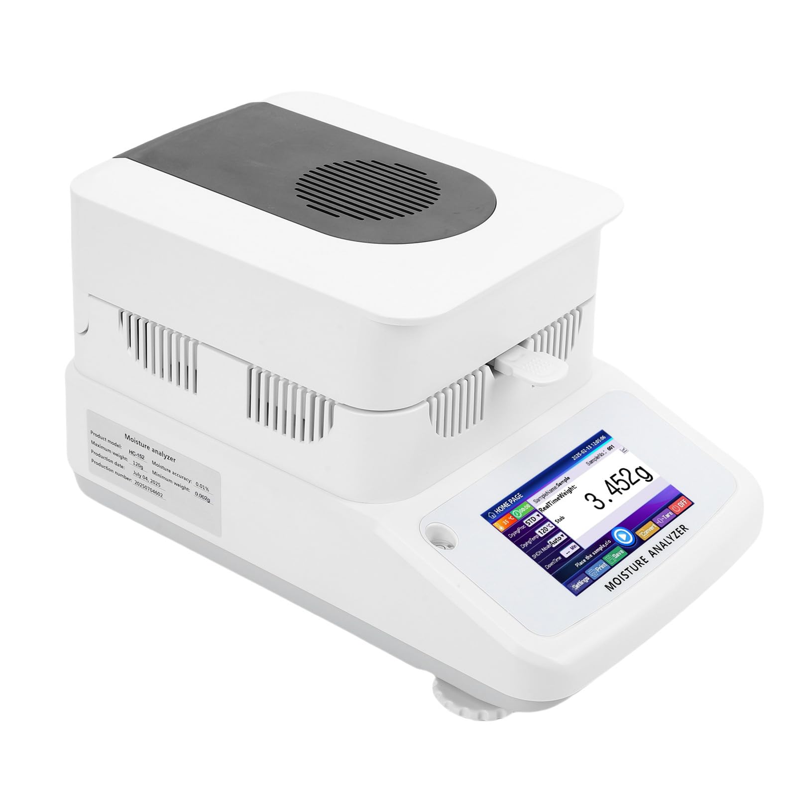 Brrnoo Halogenowy Miernik Zawartości Wody HC-152, 120 G X 0,002 G, Precyzyjny, z 5-calowym Ekranem Dotykowym, pamięcią 100 Grup, RS232 do Przetwarzania i badań żywności (wtyczka UE 220V)
