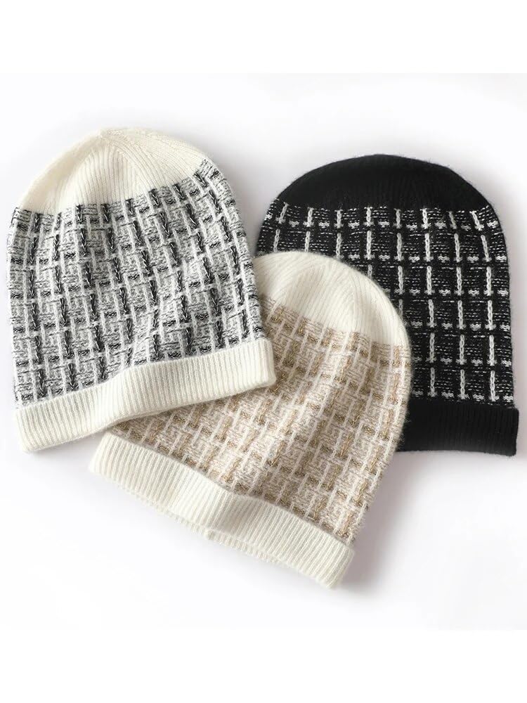 Kaszmirowa czapka zimowa damska ciepła czapka outdoorowa czapka beanie dzianinowa krata w paski kaszmirowa czapka zabezpieczająca