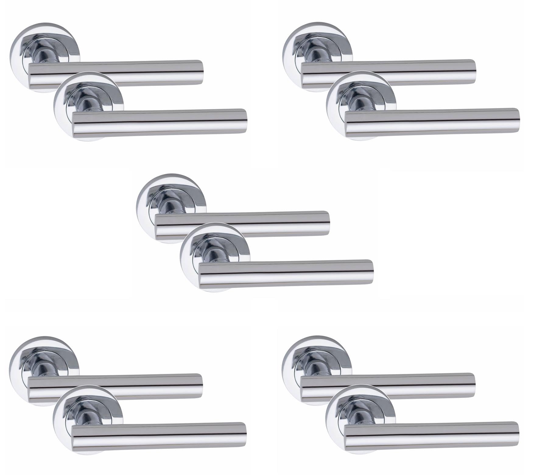 Golden Grace 5 Pair Straight T-Bar Door Handles Polished Chrome Finish