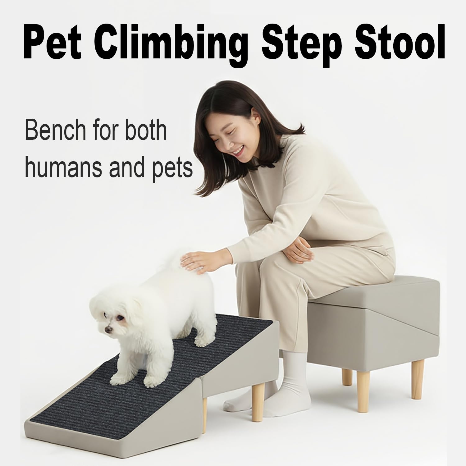 Rampe pour Chien，Siège & Escalier pour Chien Antidérapant 2 en 1，Rampes Multifonctionnelles Légères pour Chiots pour Lit，Mobilier Pliable et Esthétique pour Intérieur