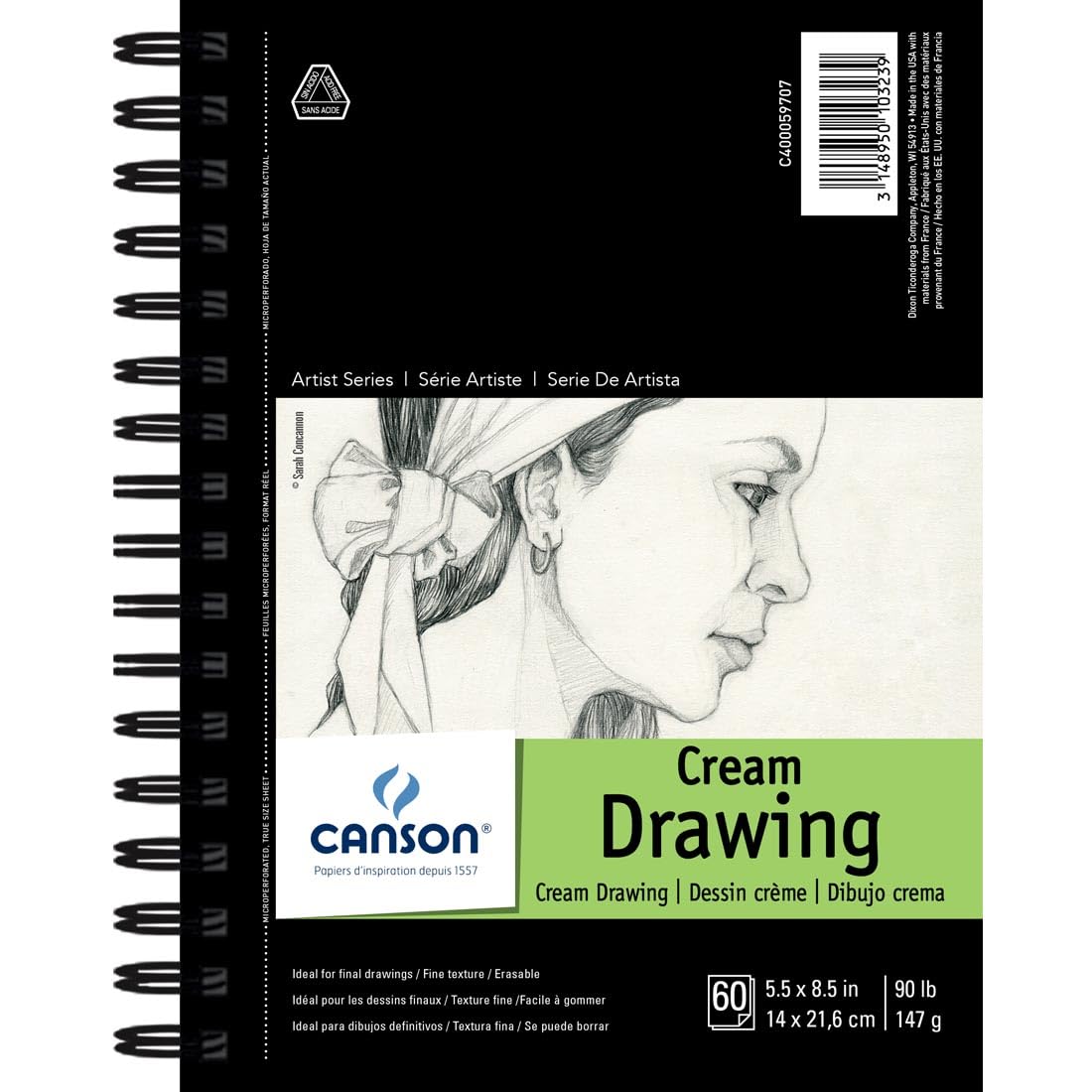 Canson Artist Serisi Krem Çizim Pedi 14 cm x 21 cm, Yan Telli, 60 Yaprak (400059707)