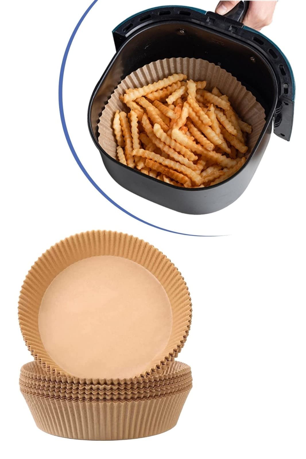 50 Adet Air Fryer Pişirme Kağıdı Tek Kullanımlık Yağ Geçirmez Yapışmaz Yuvarlak Tabak Model
