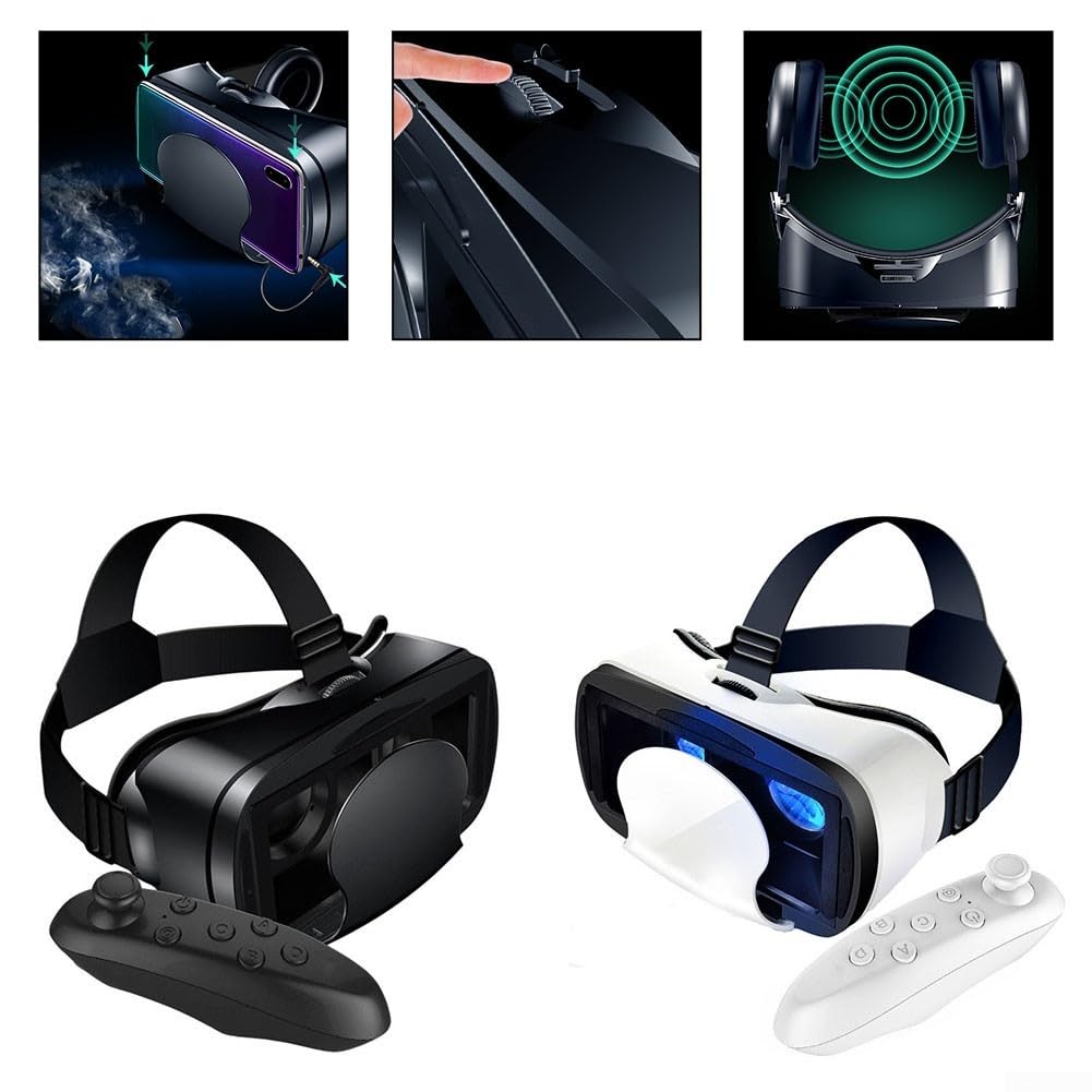 Visore per Realtà virtuale, Occhiali 3D Regolabili per iPhone e Android da 5 a 7 Pollici, con Controller per Film e Giochi per Un'Esperienza coinvolgente e Protezione degli Occhi(Bianco)