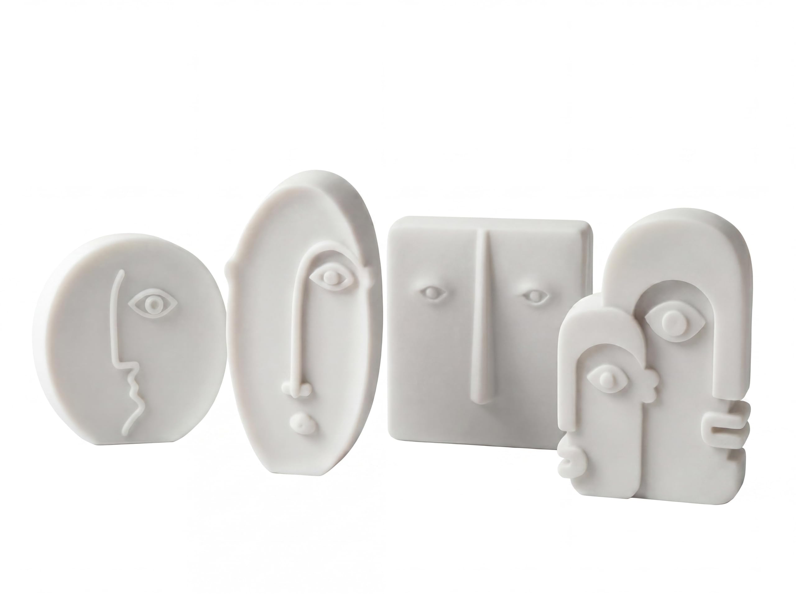 FARAMIR STORE Handcrafted Abstract Face Sculpture Set of 4 White Stone