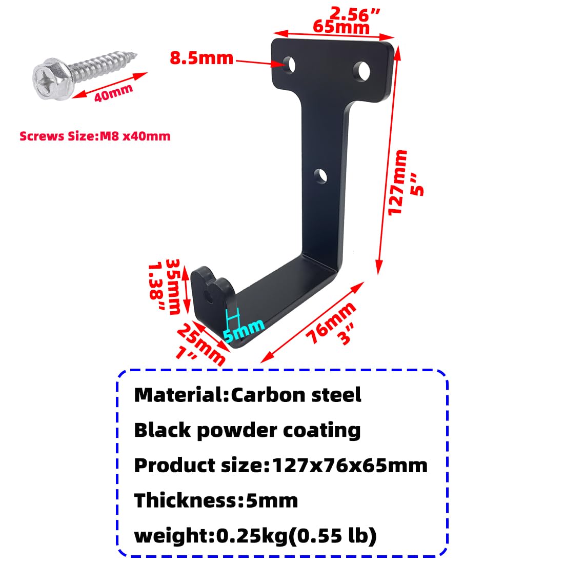 OTTFF Lot De 4 Crochets En J En Acier Robuste De 8,9 Cm, Crochet Mural Utilitaire Pour Suspendre La Maison, La Salle De Sport, Le Garage, Le Rangement, Noir