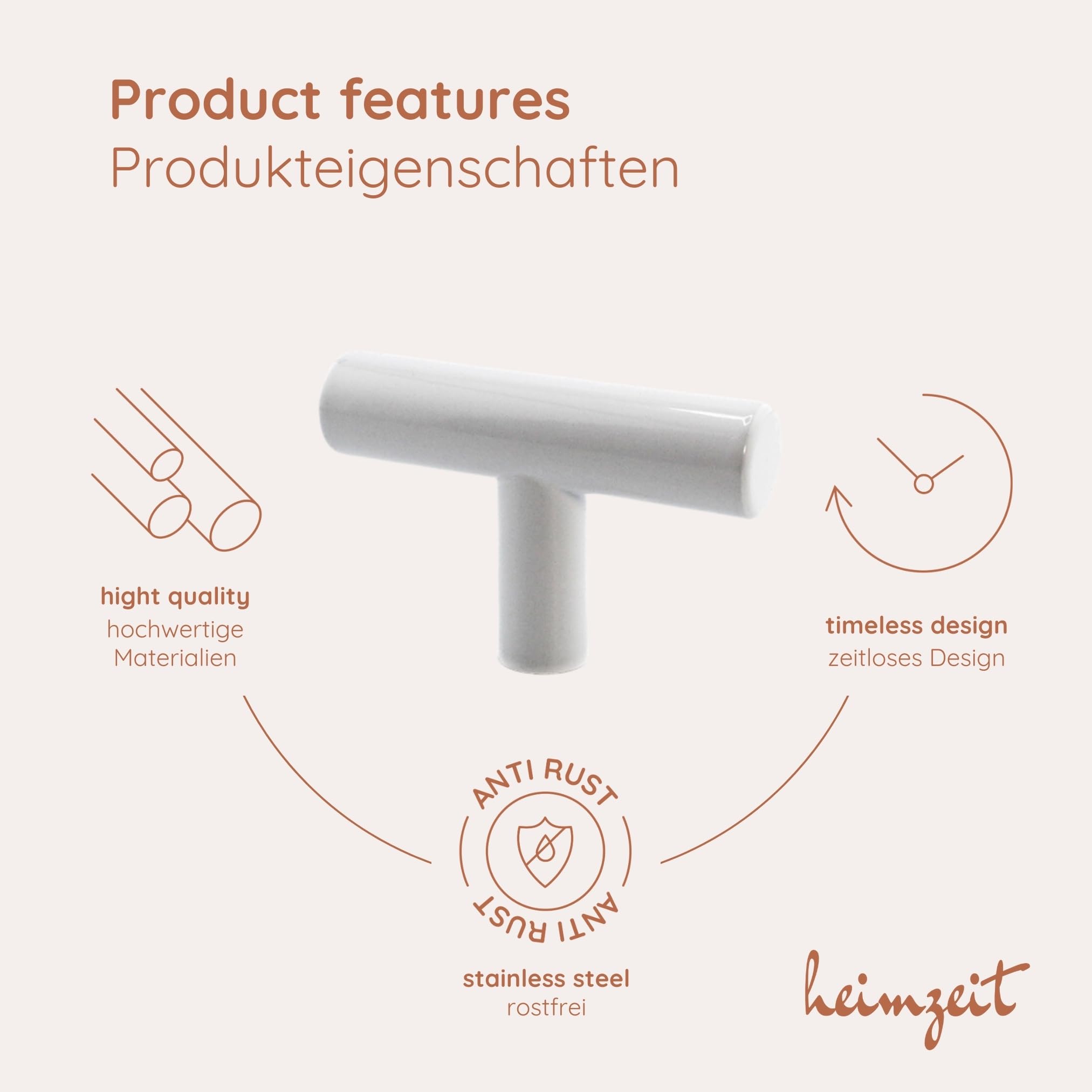 Heimzeit Cabinet Knobs For Doors, Drawers, And Dressers Made Of Stainless Steel [6 Pieces, T-Shape] Color