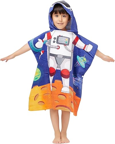 Miniatura 2 de Toalla con capucha 100% algodón para niños de 2 a 6 años, toalla de playa para piscina, toalla de playa, suave y absorbente, poncho de playa pequeño
