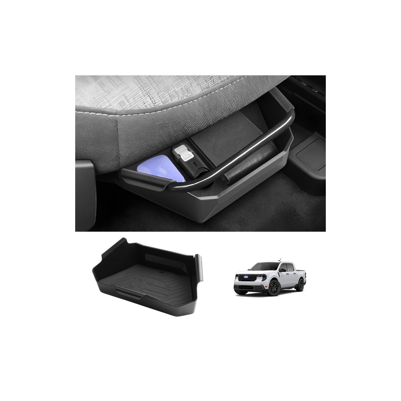 LUWU Under Seat Storage Box Compatible with 2021-2024 2025 2026 Ford Maverick Accessories Center Console Organizer Armrest Console Secondary Storage Box Insert Tray ABS Material Black