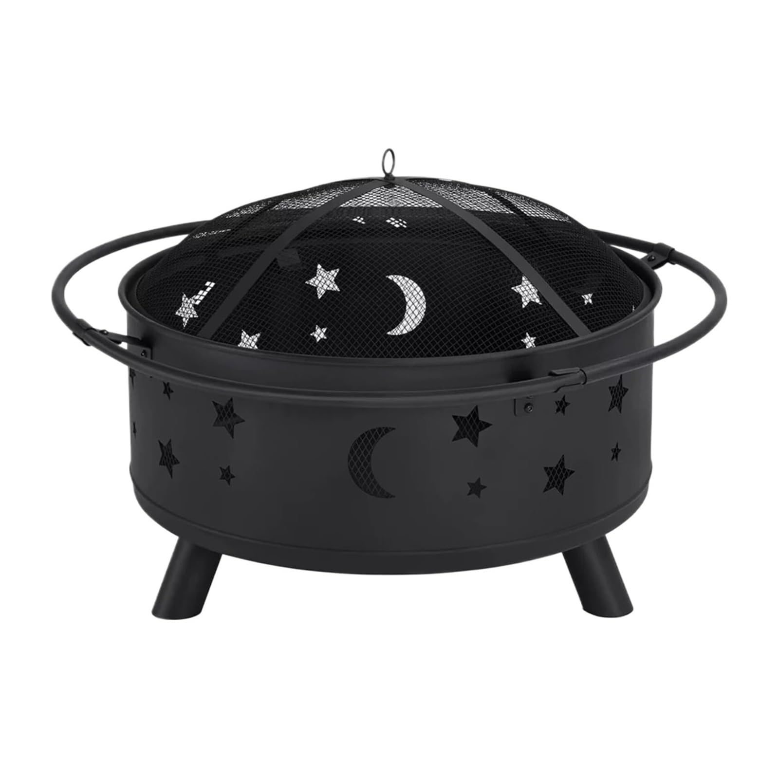 Pozo De Fuego Redondo Metal con Diseño Y Estrella, Lavabo Calefactor Negro