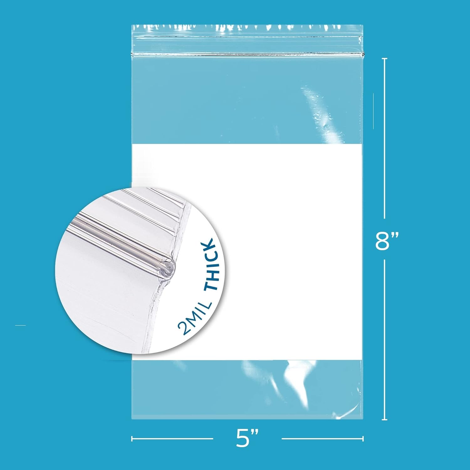 5" x 8" Zip Bags, 1000 Pack, Clear Plastic Reclosable Zipper Baggies with White Block for Writing, 2.5 Mil, for Packaging & Storing Jewelry, Crafet, Snacks, Hardware, Beads & Seeds - GPI